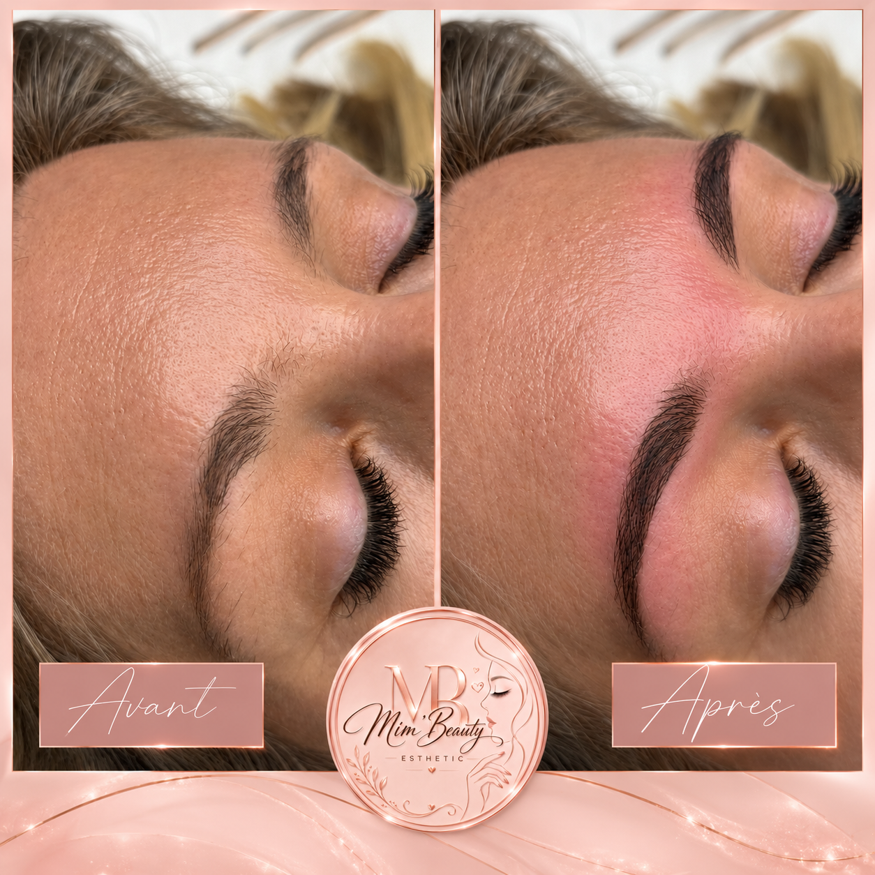 Avant et après une épilation au fil et teinture des sourcils